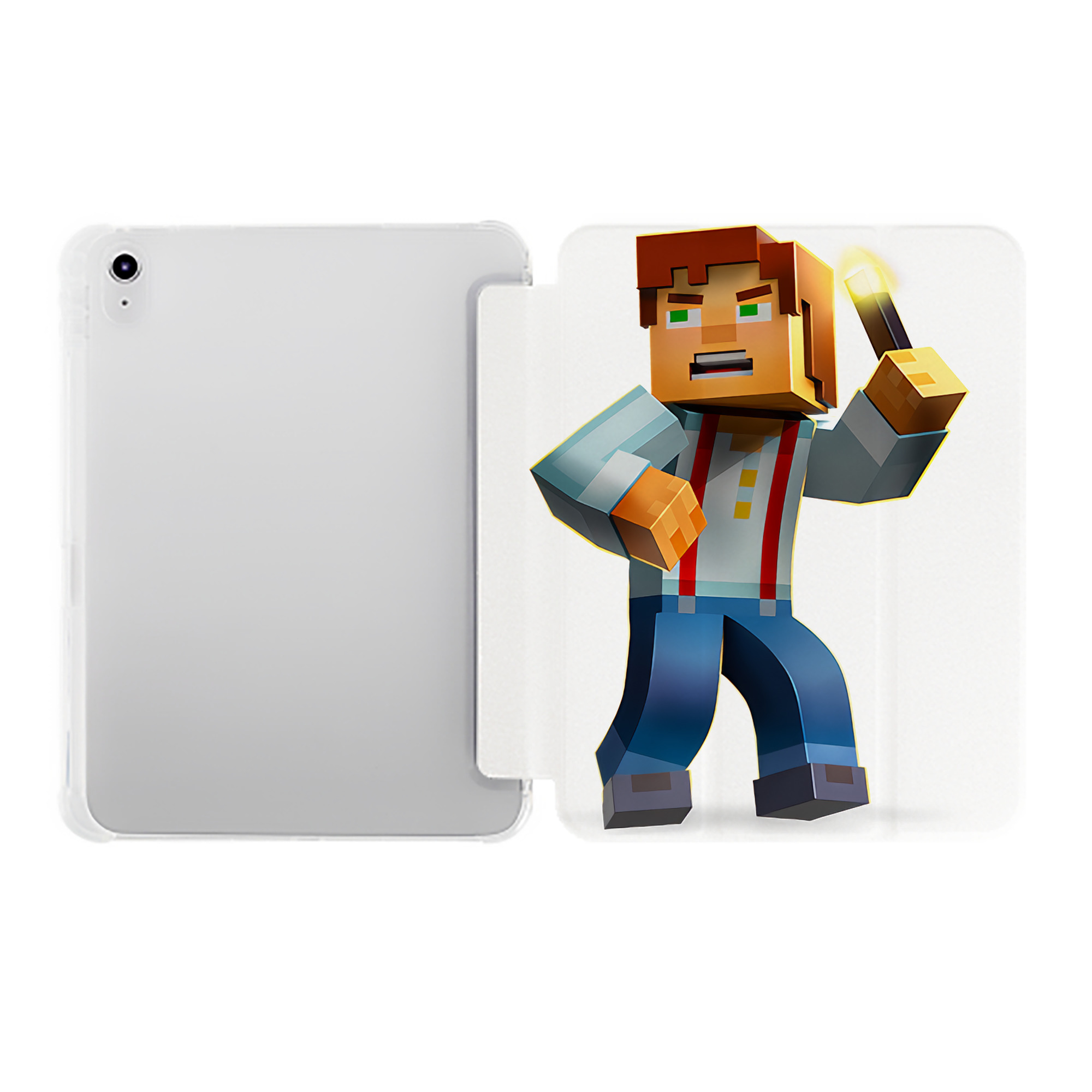 （画像用） マインクラフト ブロックの世界 Minecraft MC Block world IPad ケース ペン収納付き 三つ折りスタンド PUレザー×シリコン 対応機種9.5/10.5/10.9インチ